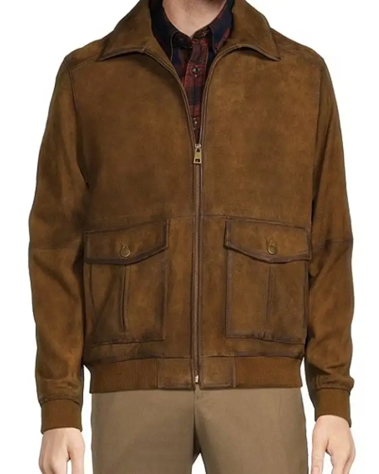 Roundtree & Yorke Rugged Sueded Leather Bomber Jacket
