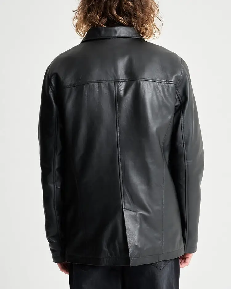 Men's Black Leather Reefer Jacket