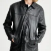 Men's Black Leather Reefer Jacket