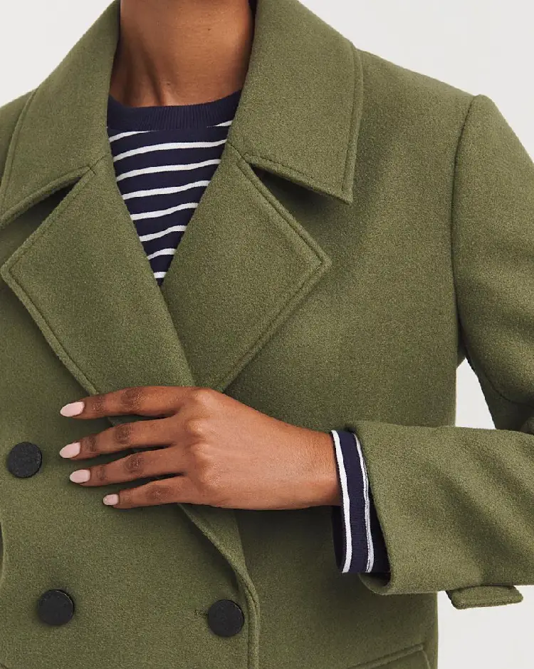 Short-Length Green Reefer Coat Jacket 4 Short-Length Green Reefer Coat Jacket Closeup View