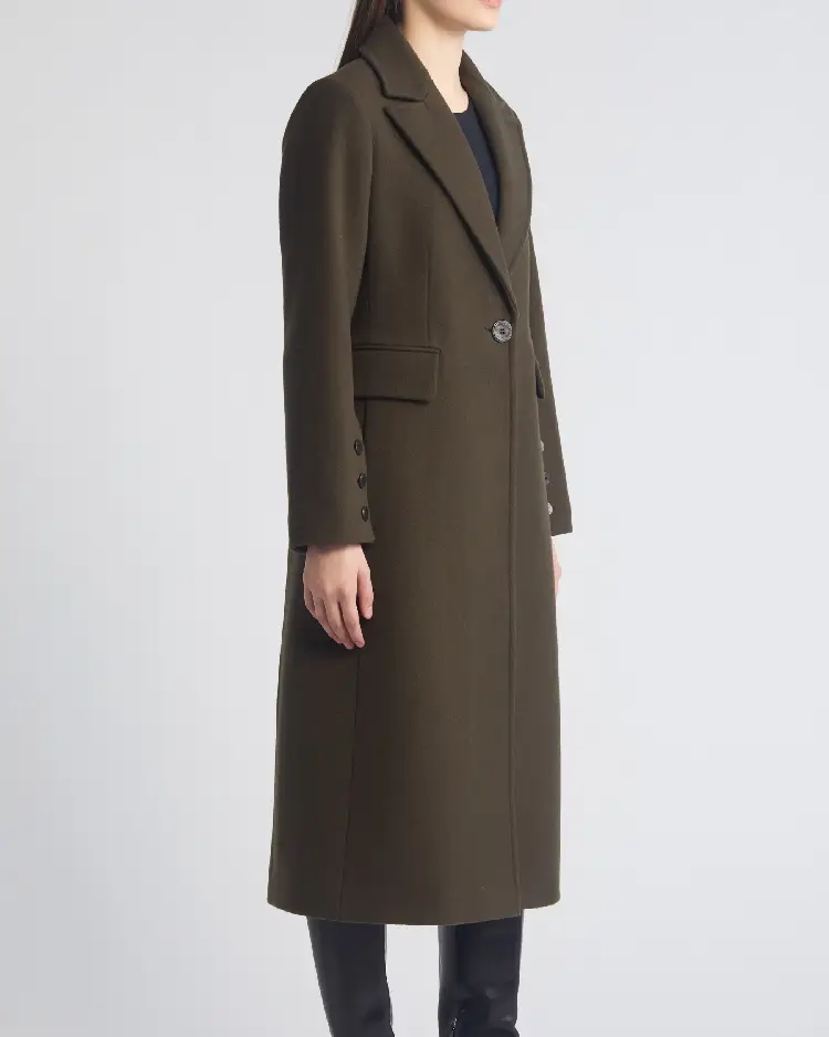 Single Breasted Wool Blend Reefer Coat 6 Single Breasted Wool Blend Reefer Coat Dark Green Side View
