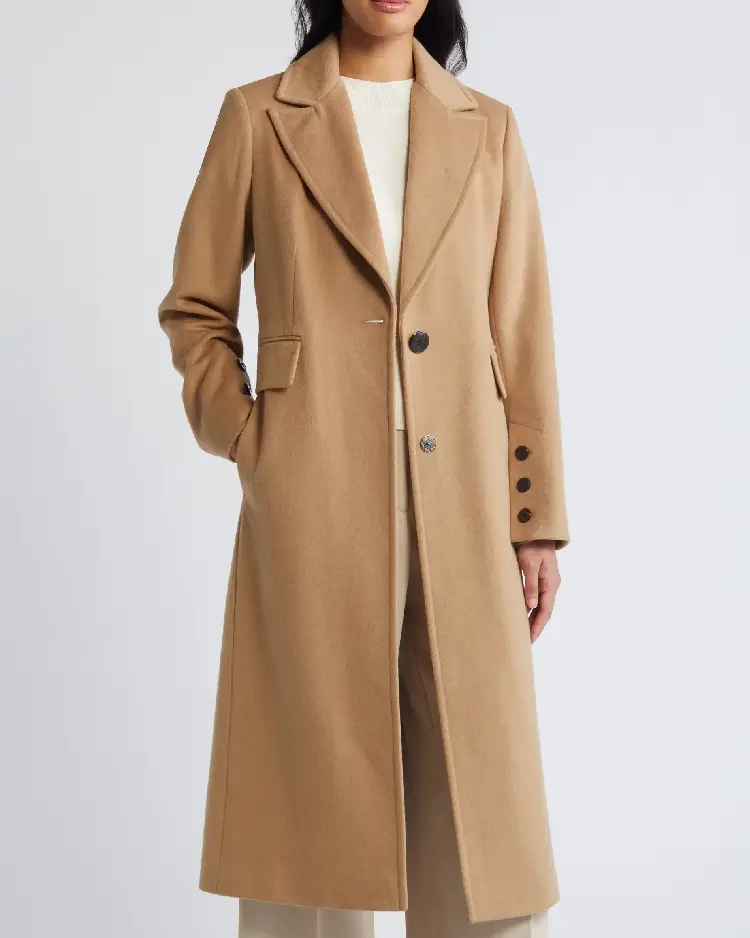 Single Breasted Wool Blend Reefer Coat front view