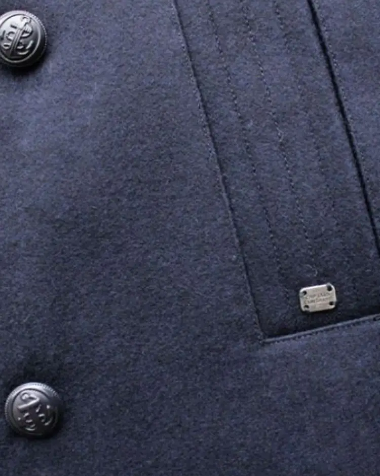 Wool Navy Peacoat / Reefer Jacket 5 Wool Navy Peacoat Reefer Jacket Closeup View