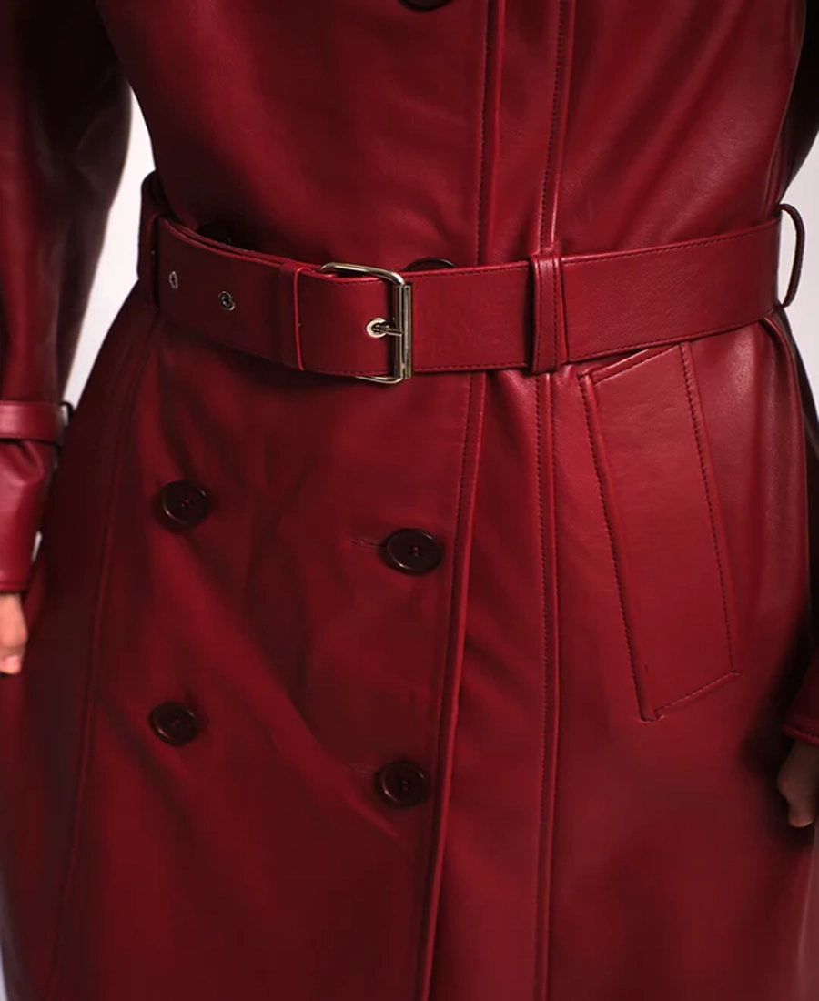 Women'S Leather Burgundy Trench Coat 4 Women’s Leather Burgundy Trench Coat Belt - Trendy Leather Jackets