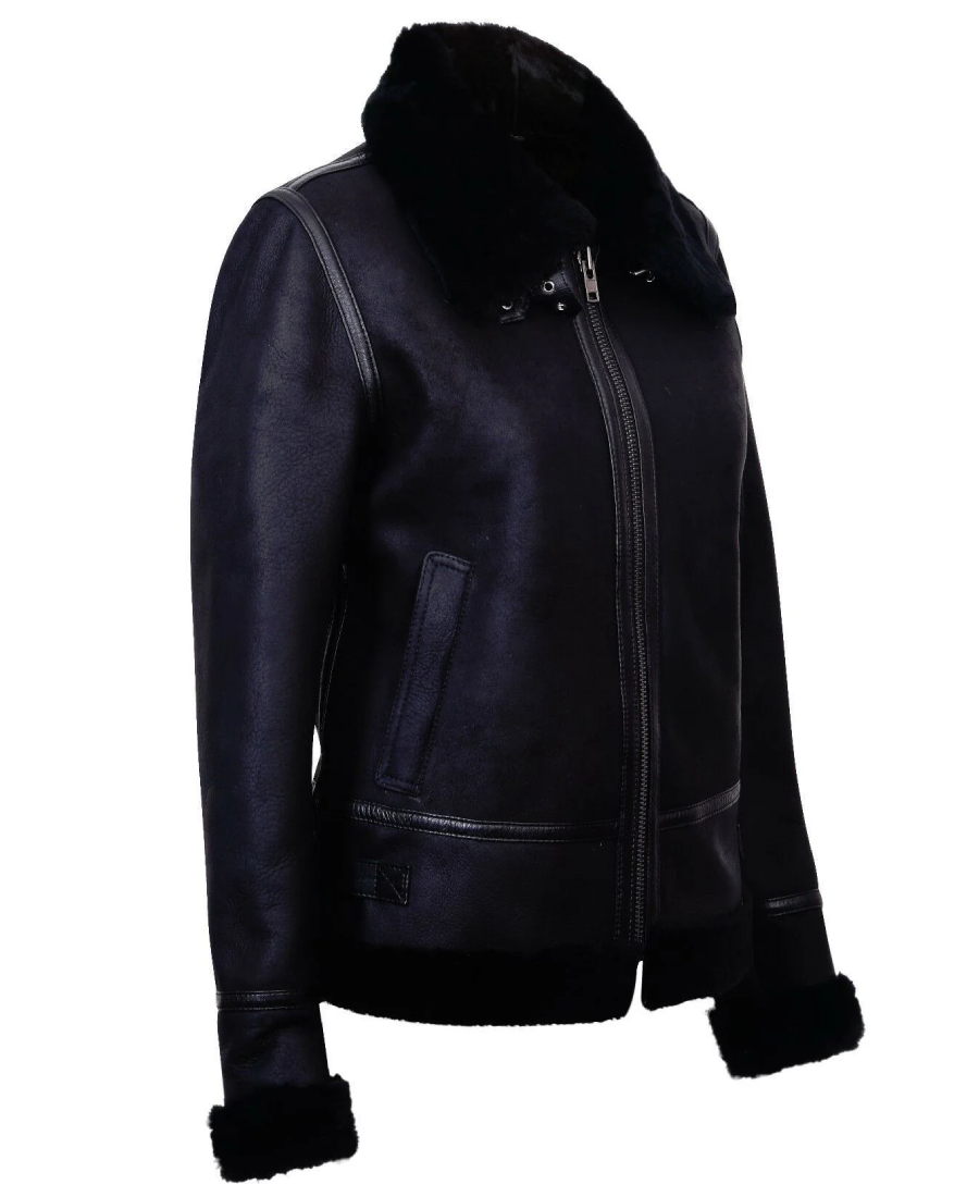 Campinas Black B3 Sheepskin Leather Jacket 3 Shop Campinas Navy B3 Sheepskin Leather Jacket