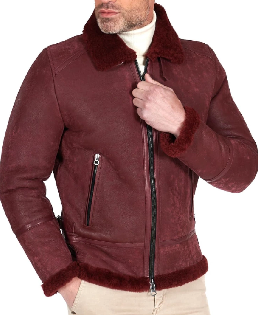 Men’s Shearling Burgundy Leather Jacket 3 Shop Men’s Shearling Burgundy Leather Jacket