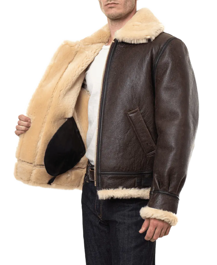 Men’s Brown Shearling B3 Bomber Jacket 3 Men’s Brown Shearling B3 Bomber Jacket Inner