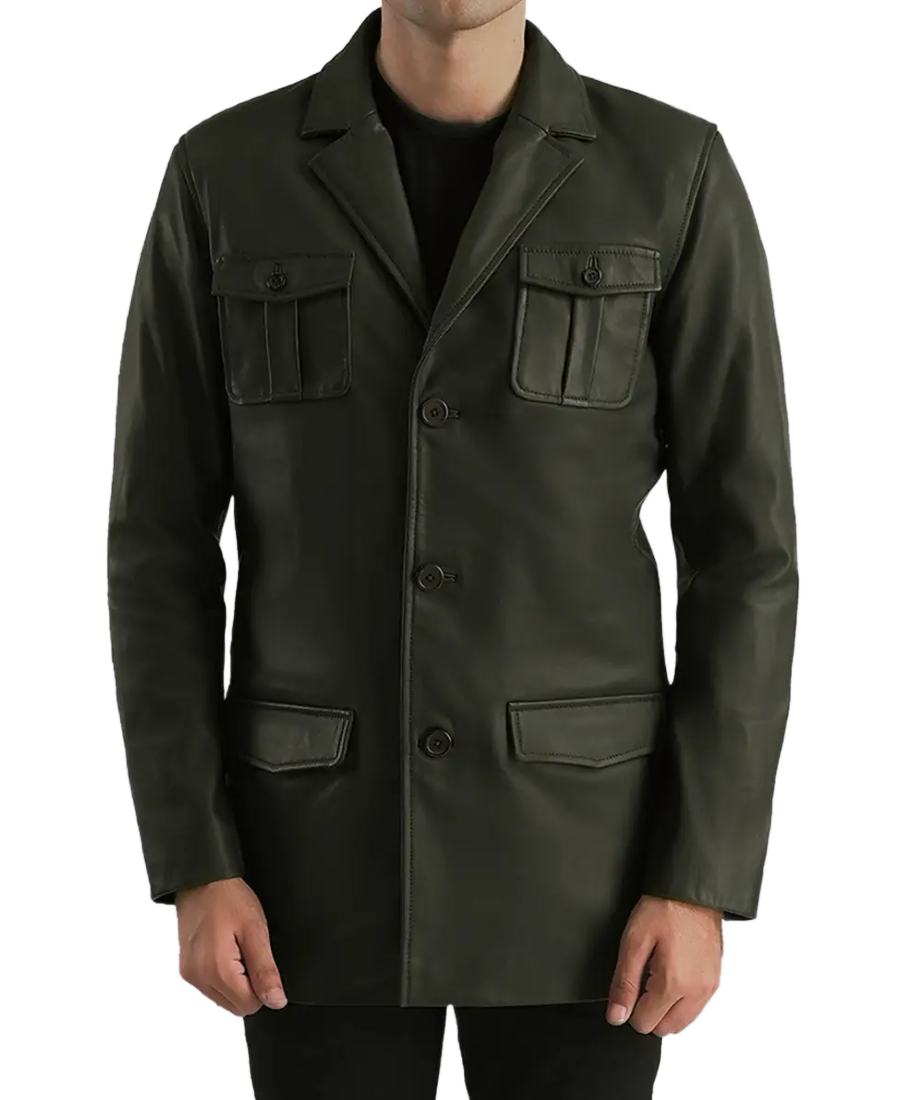 Men’s Dark Green Leather Blazer