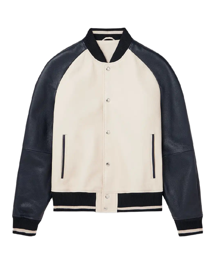 Men’s Off-White and Black Leather Varsity Jacket