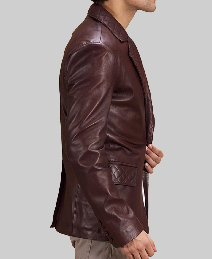 Men’s Quilted Dark Brown Leather Blazer 4 Men’s Quilted Dark Brown Leather Blazer Side