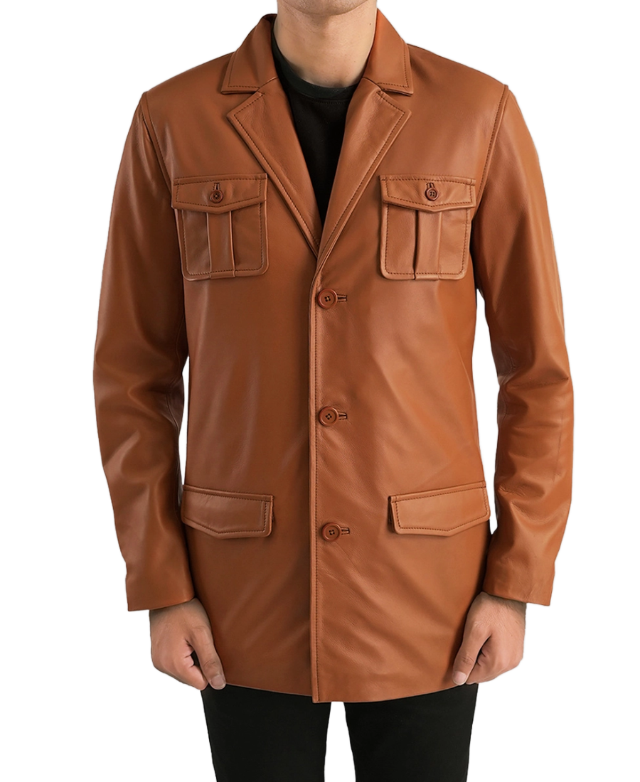 Men’s Tan Brown Leather Blazer