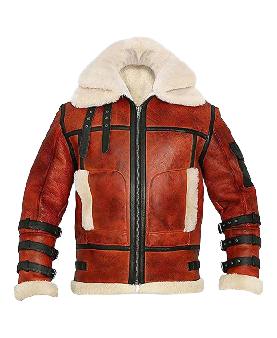 Double Collar Brown Aviator Leather Jacket 3 Shop The Double Collar B-3 Shearling Red Leather Aviator Jacket
