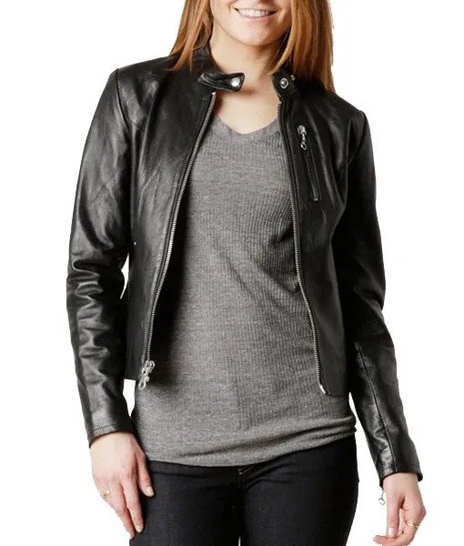 Women’s Slim Fit Leather Jacket Front - Trendy Leather Jackets