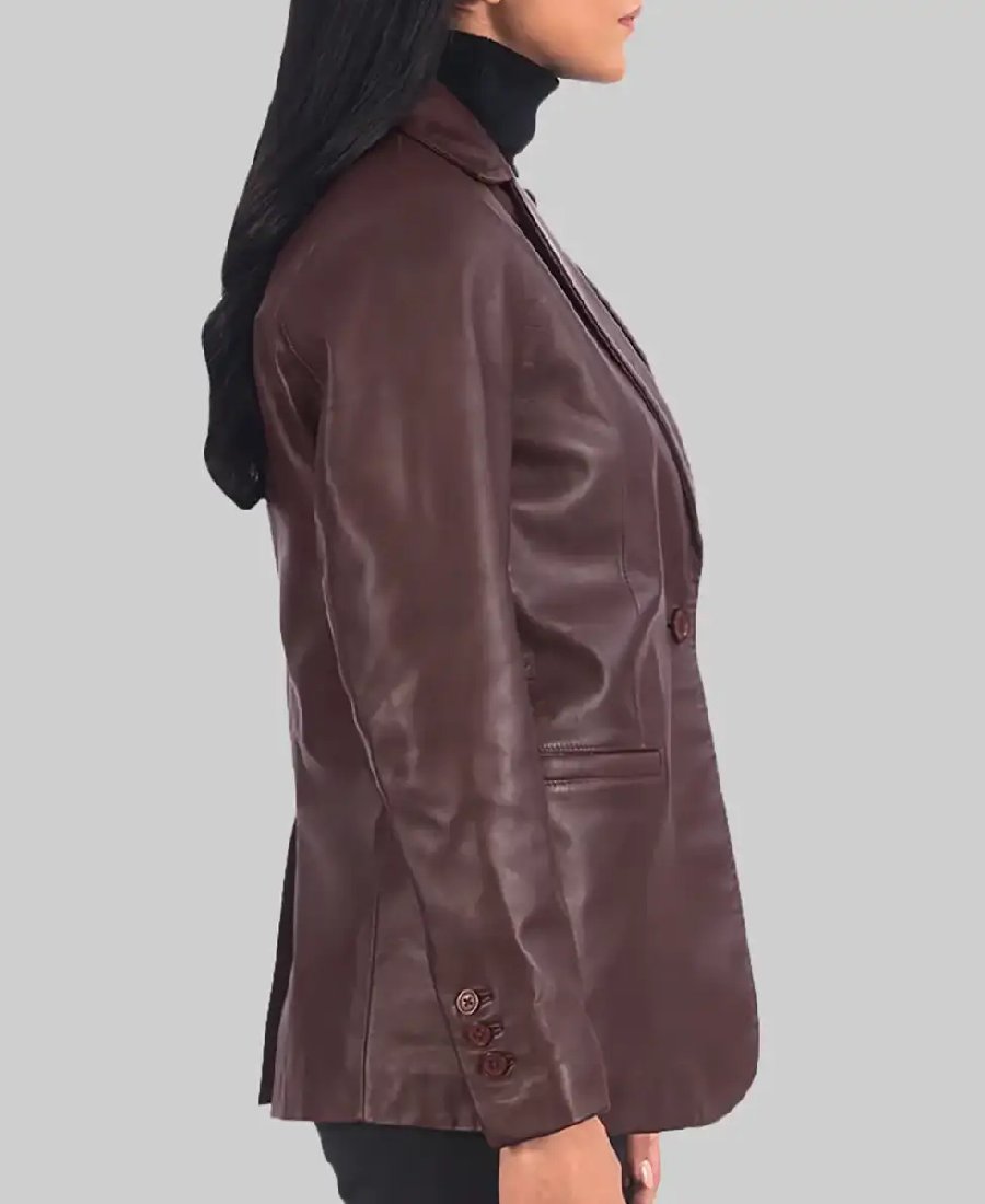 Women’s Maroon Leather Blazer 3 Women’s Maroon Leather Blazer Side