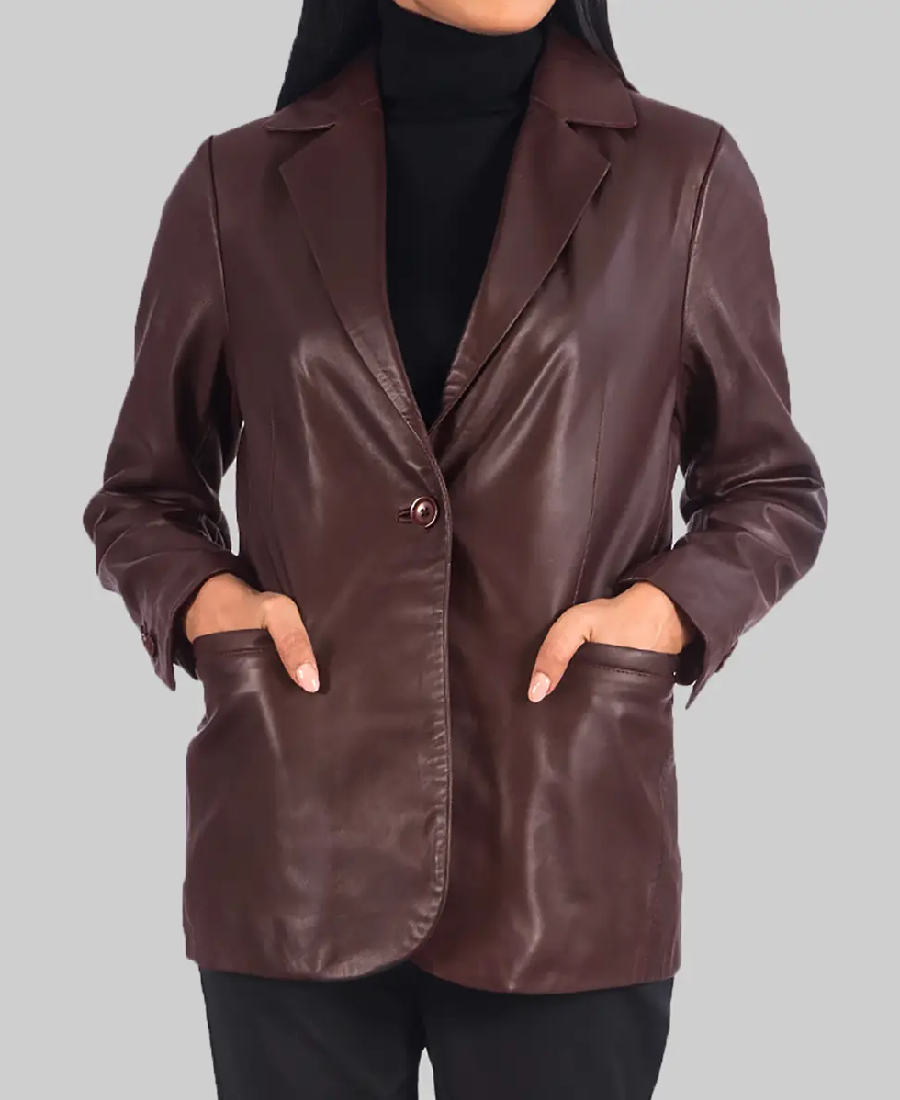 Women’s Maroon Leather Blazer