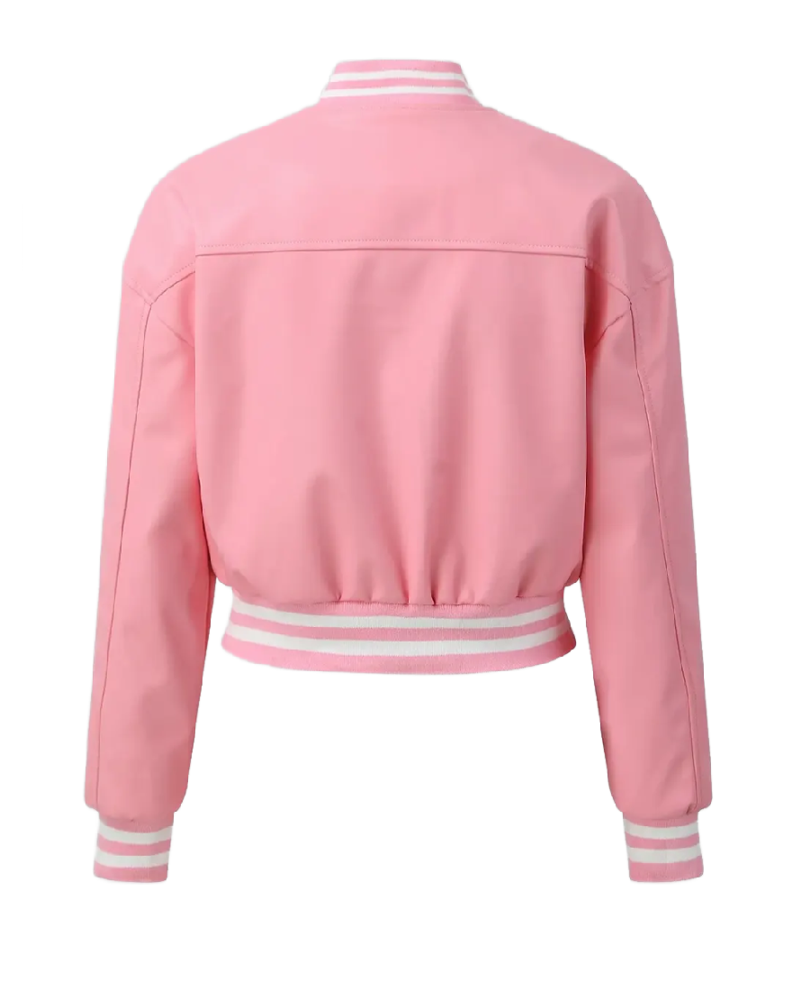 Women’s Pink Leather Varsity Jacket Back