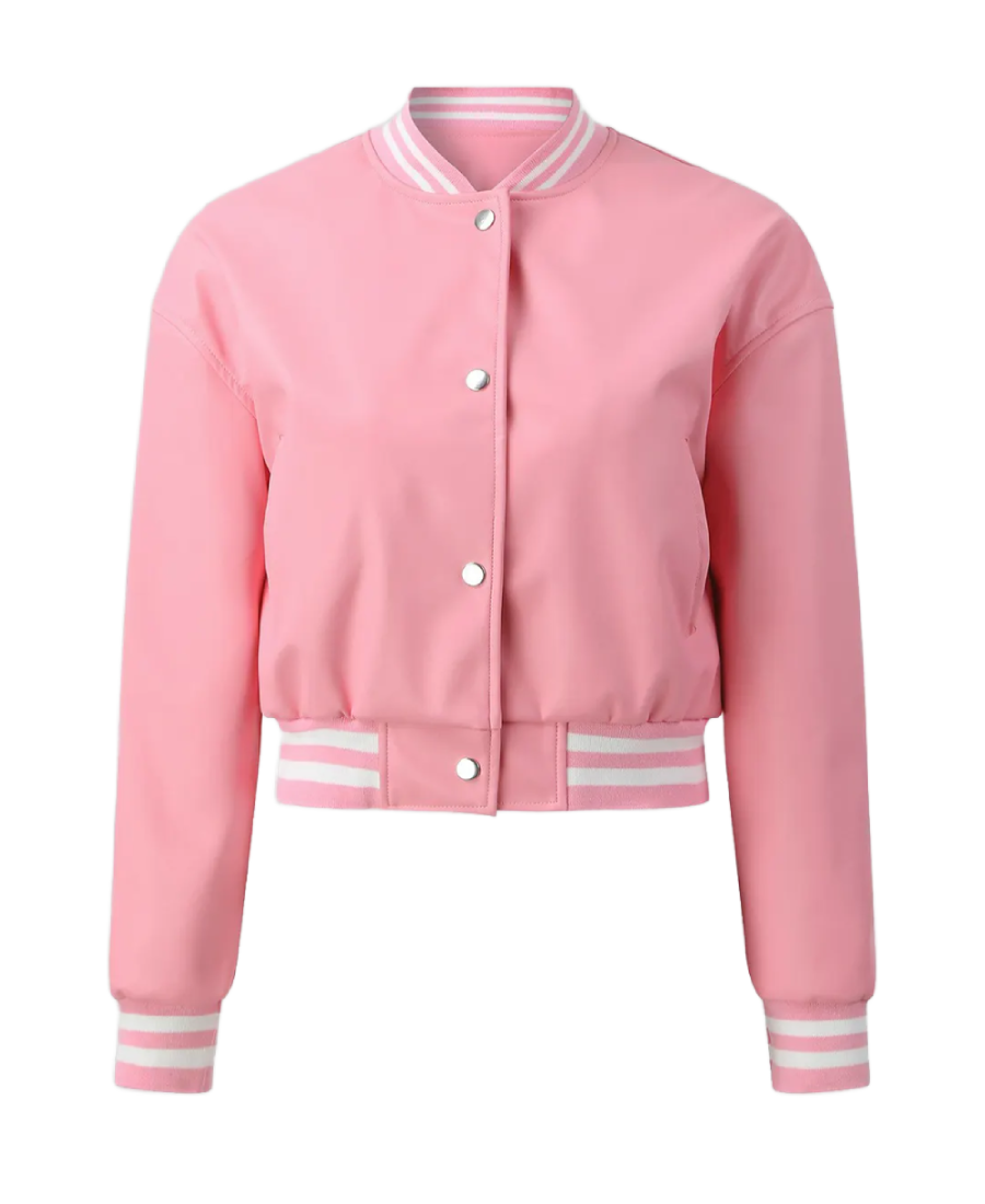 Women’s Pink Leather Varsity Jacket
