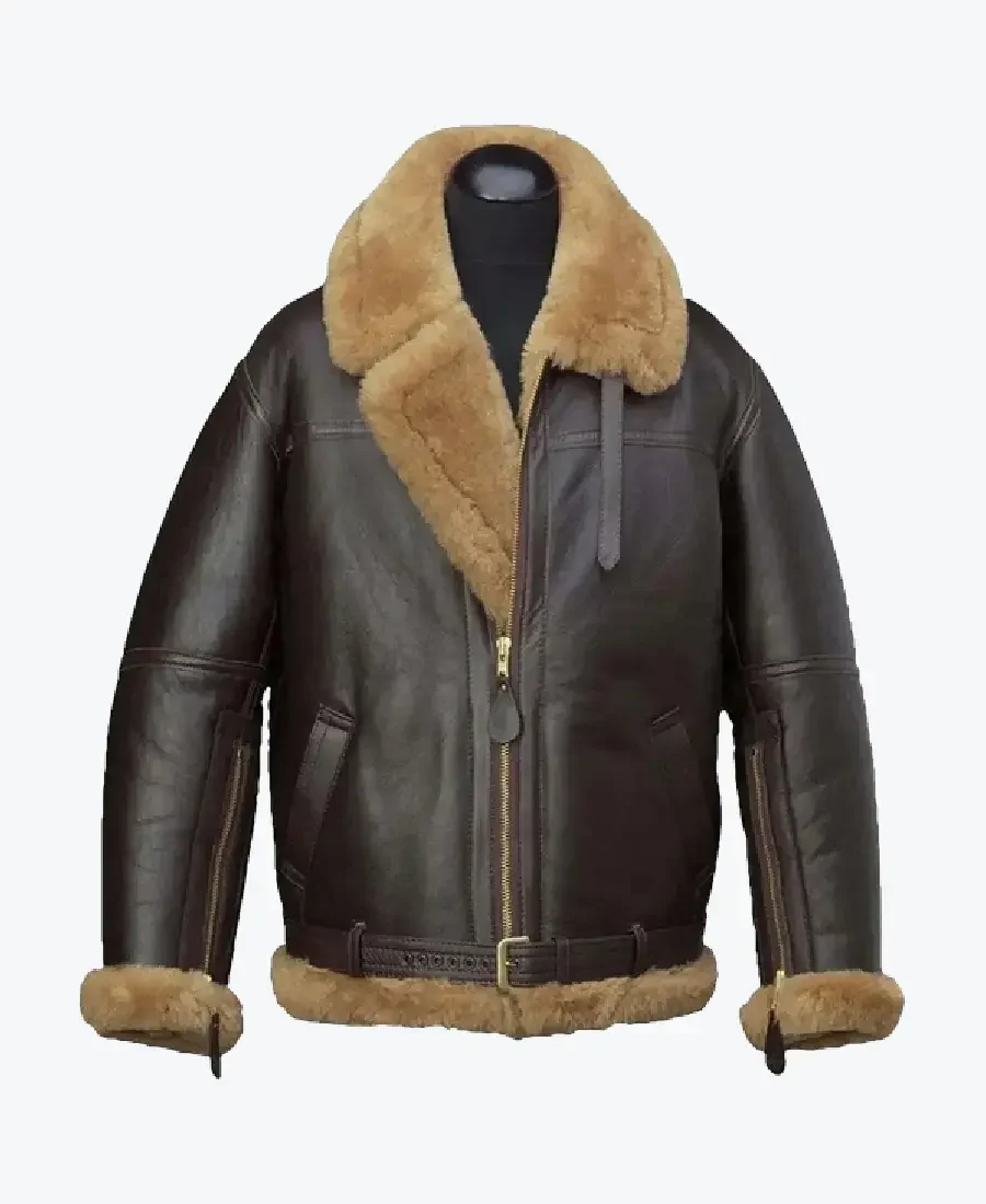 Aqua B-3 Shearling Brown Leather Aviator Jacket aqua b-3 shearling brown leather aviator jacket rare jacket