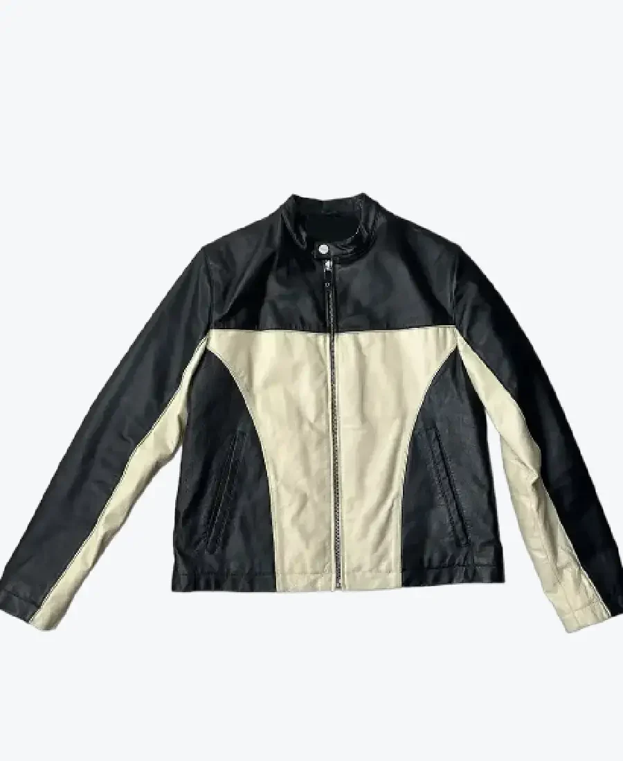 Black And Beige Cafe Racer Leather Jackets Rare Jacket