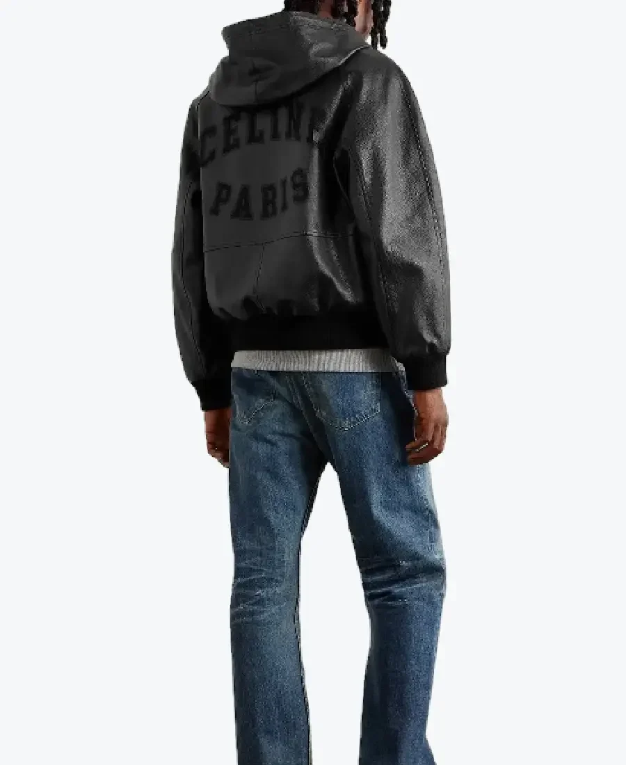 shop the men blouson black hooded leather jacket - rare jackets