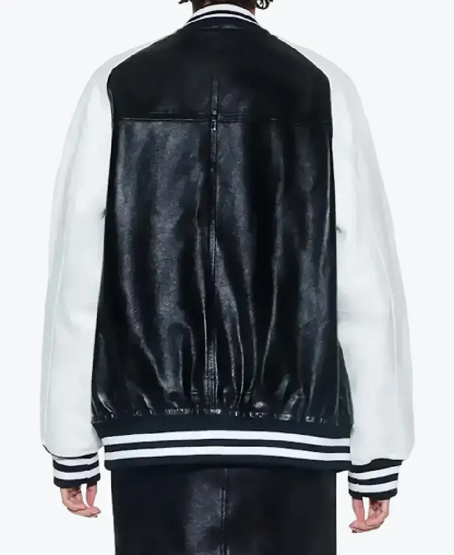 Diana Women’s Black and White Leather Varsity Jacket Back - Rare Jackets