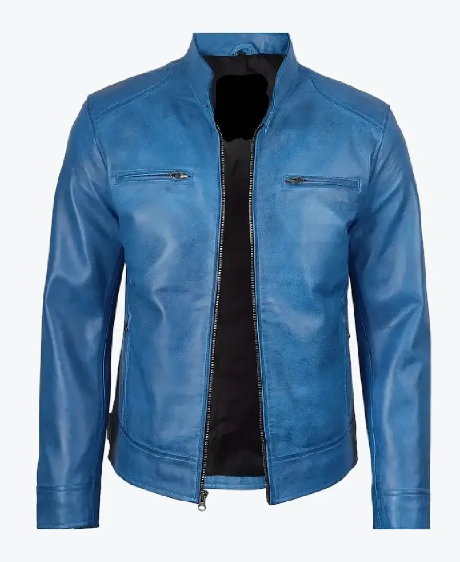 Dodge Blue Cafe Racer Leather Jackets Rare Jacket