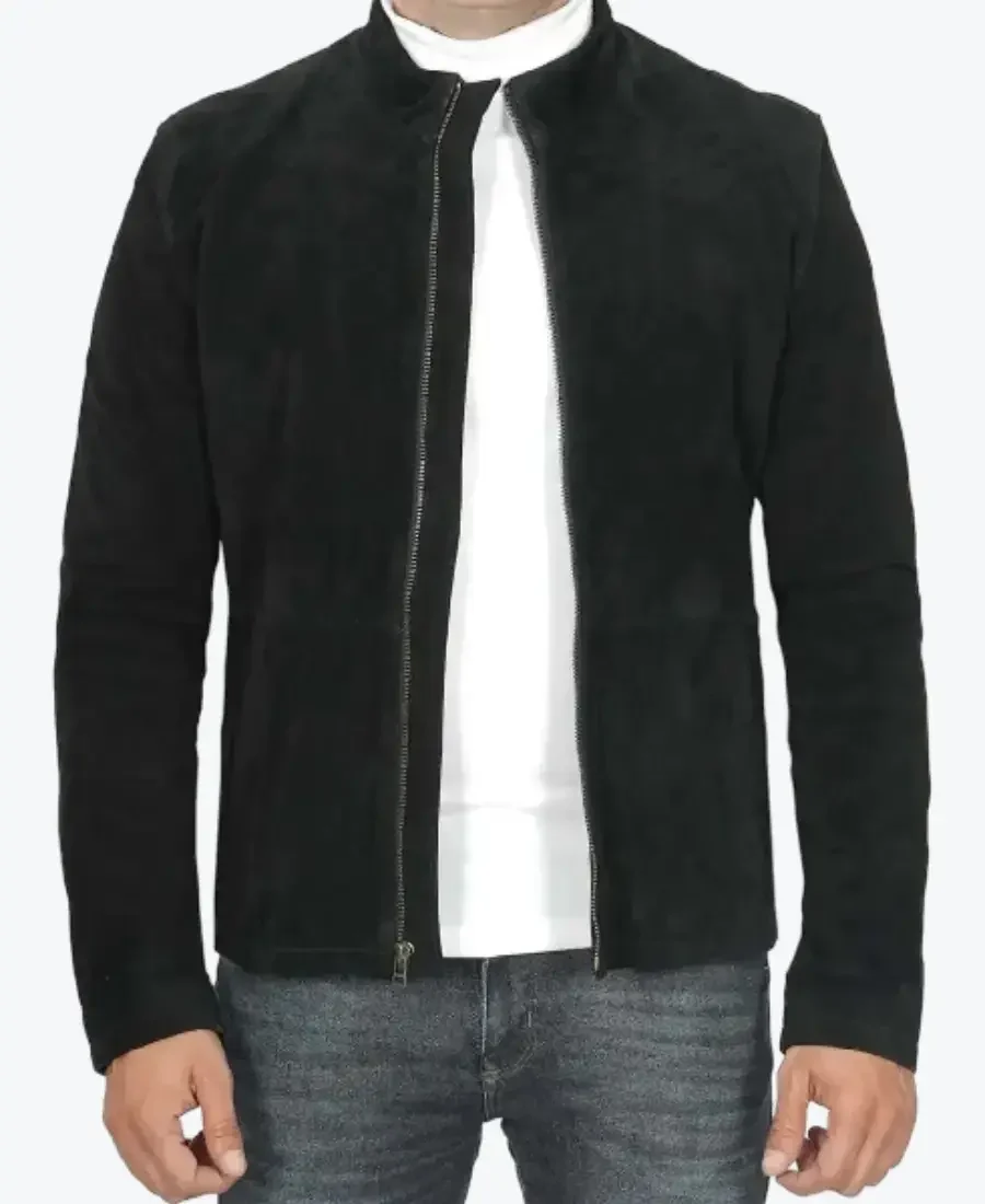 jasper men black cafe racer suede jacket front