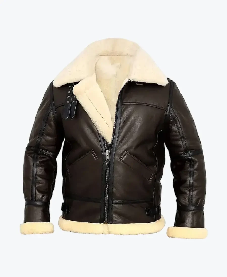 Luz B-3 Shearling Brown Leather Aviator Jacket Front luz b-3 shearling brown leather aviator jacket front