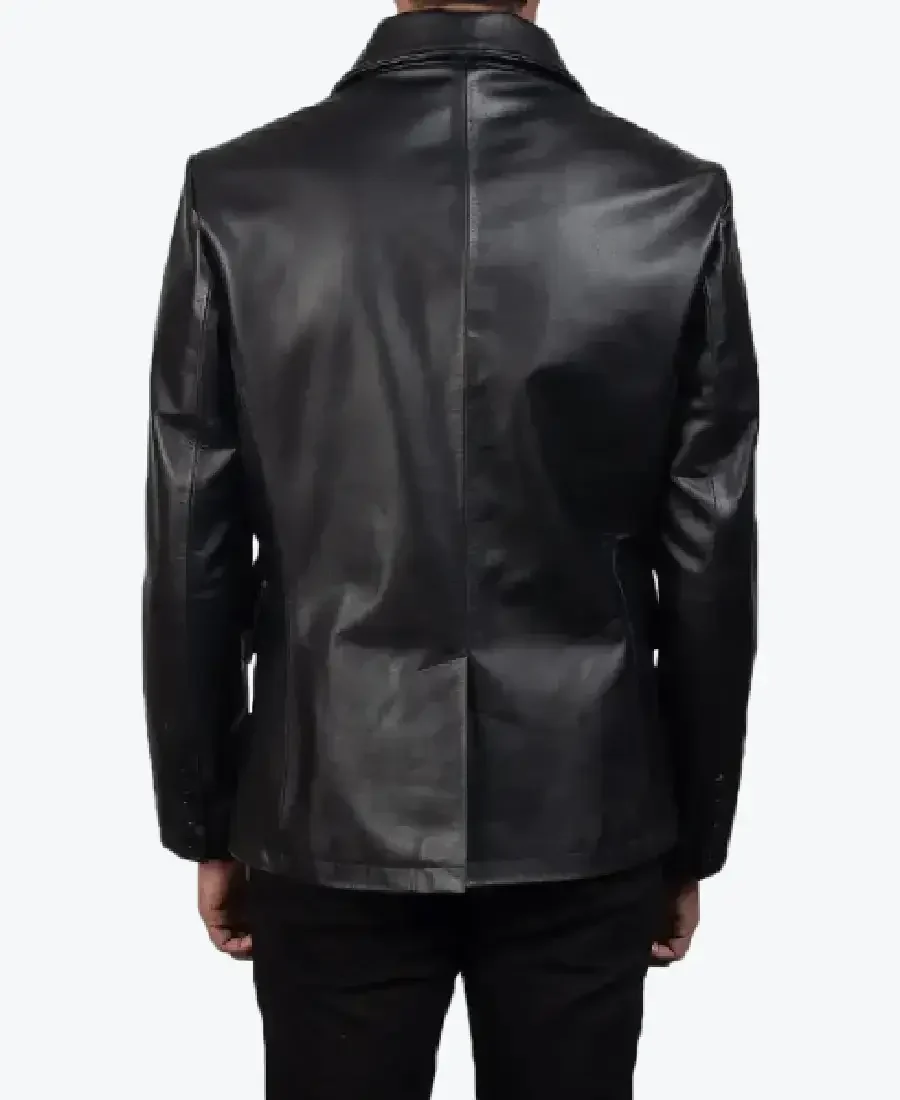 Men Bailey Black Leather Peacoat Back - Rare Jackets