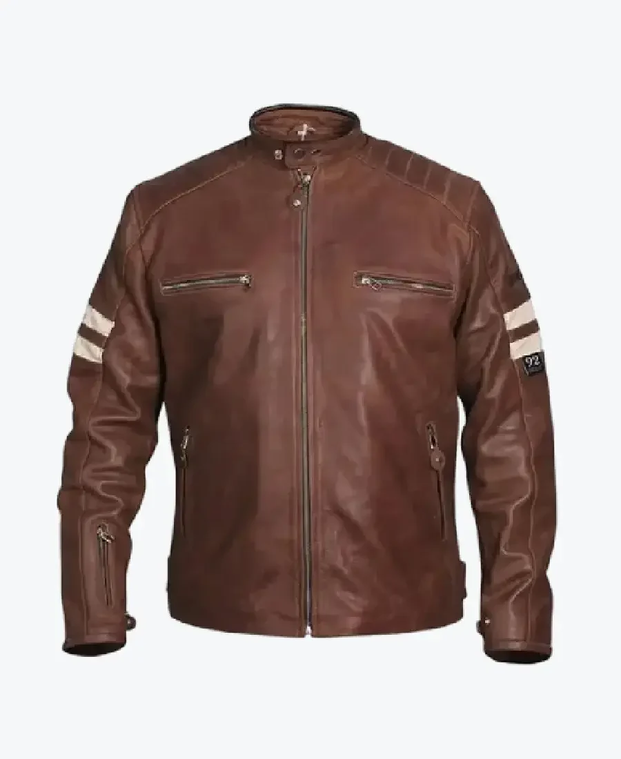 Men Distressed Cruiser Stripes Leather Jacket Rare Jacket