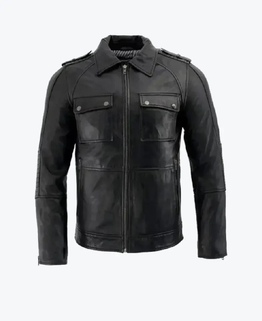 Men’s Anthracite Patch Pocket Lambskin Leather Jackets Rare Jacket