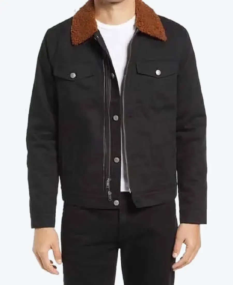 Men’s Black Shearling Collar Cotton Jacket - Rare Jackets