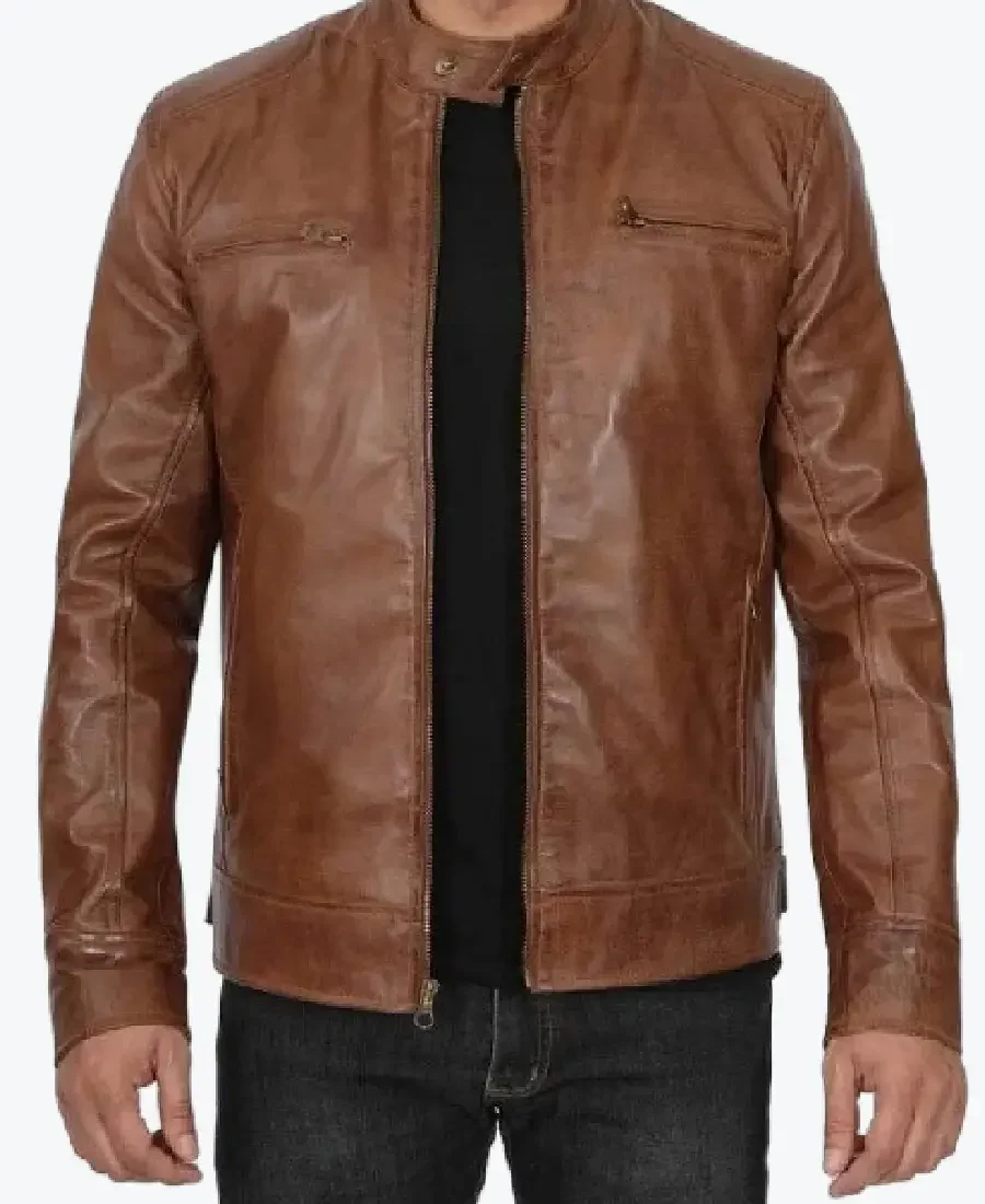 Men’s Chocolate Brown Lambskin Cafe Racer Leather Jackets Rare Jacket