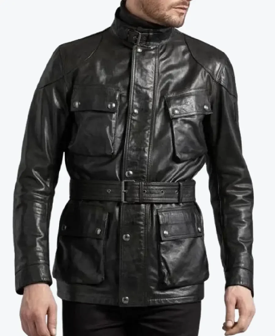 Men's Front Pocket Flood Leather Jackets Rare Jacket