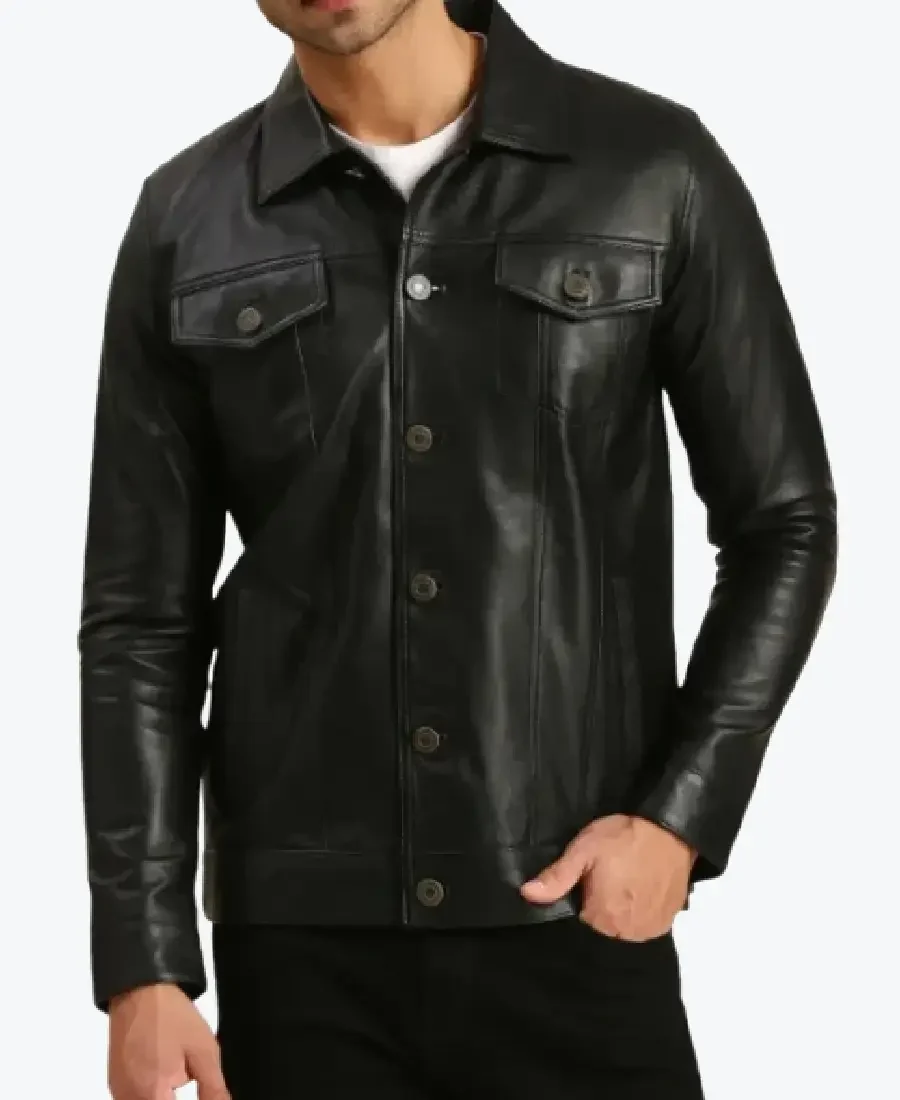 Men’s Holland Black Leather Trucker Jacket Rare Jacket