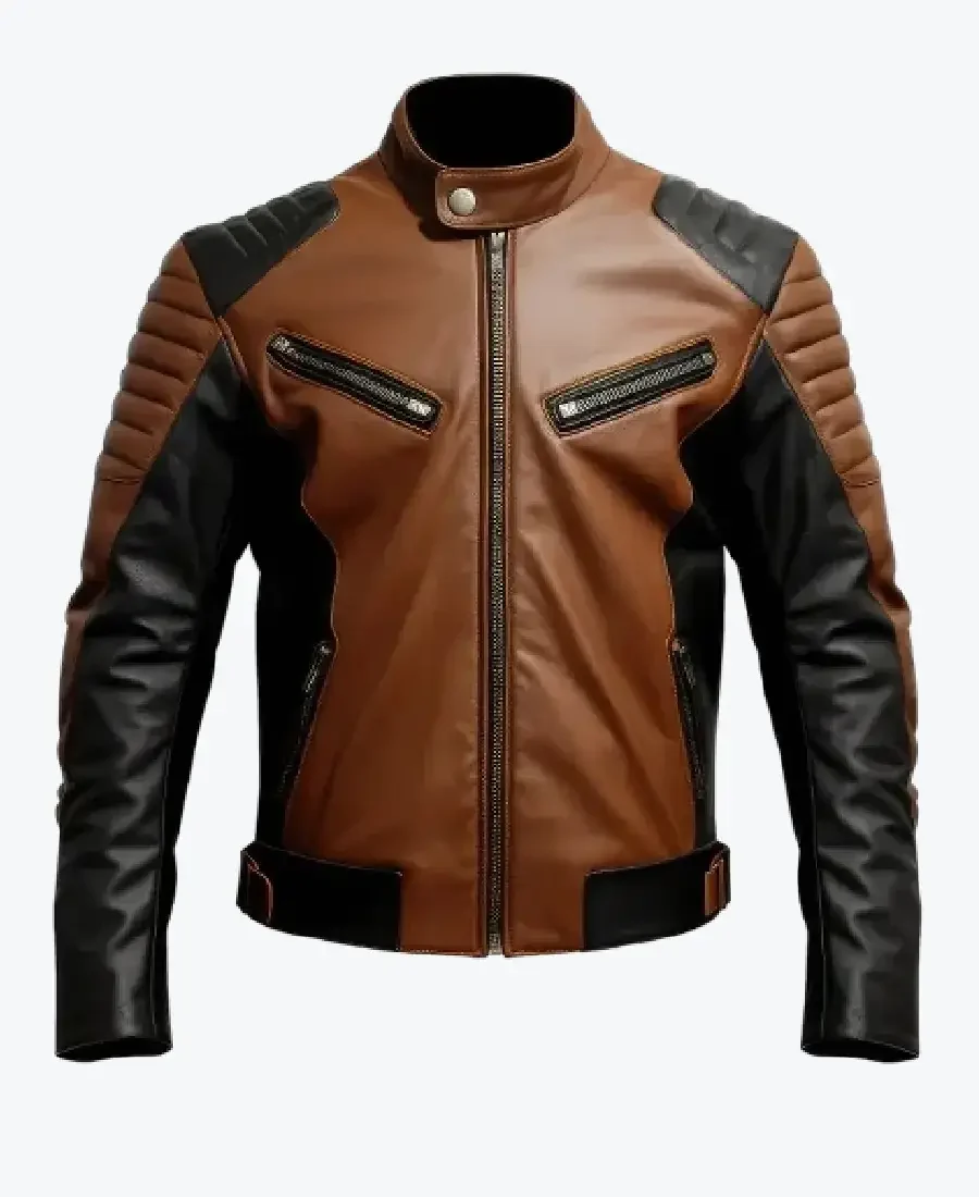 Mens Racer Sheepskin Coat Zipper Pockets Leather Jackets Rare Jacket