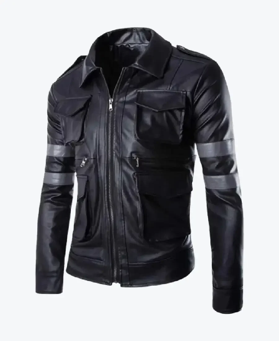 Men’s Raven Black With Gray Stripes Leather Jackets Rare Jacket