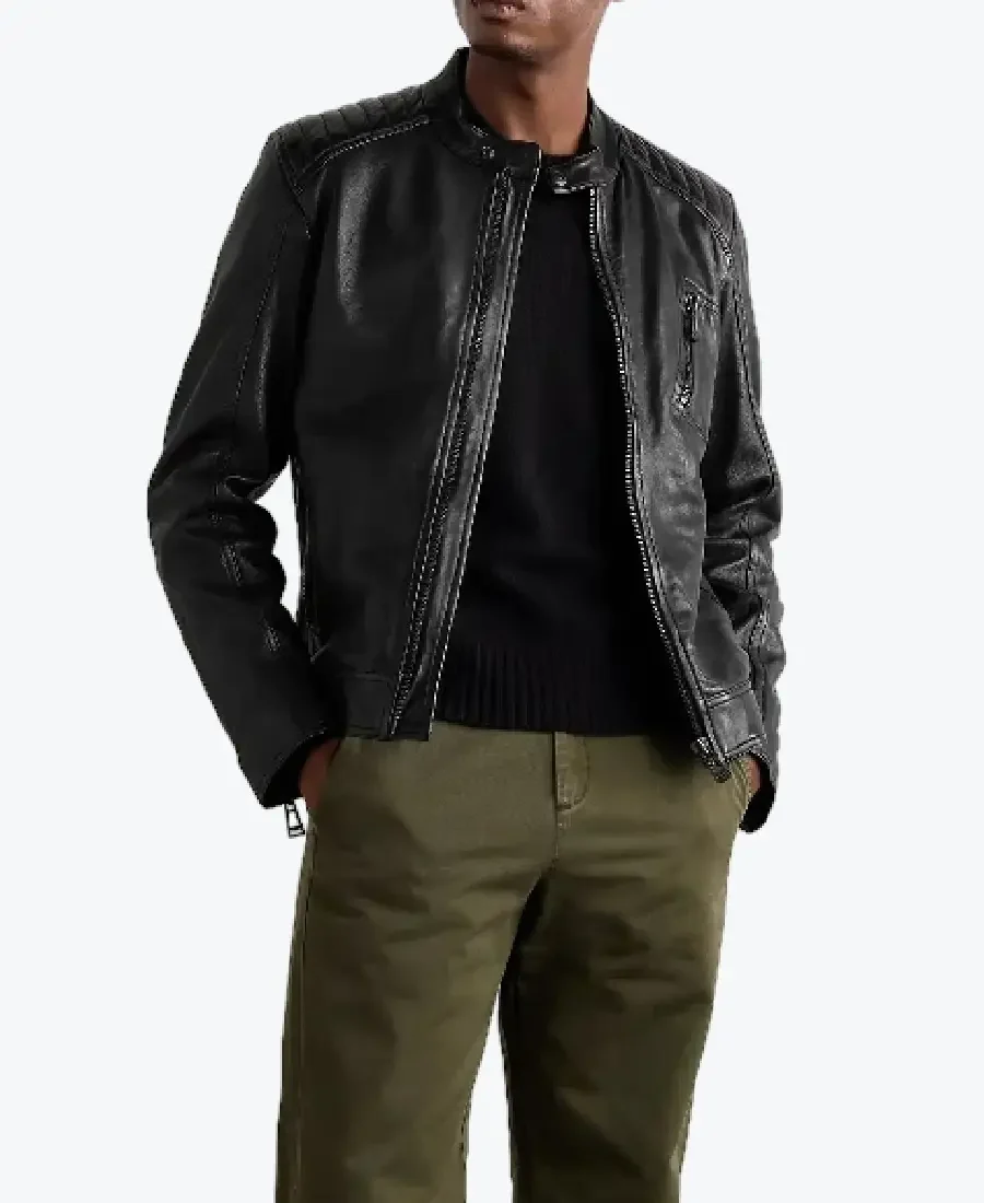 Men's V Racer Logo Appliquéd Leather Jackets Rare Jacket