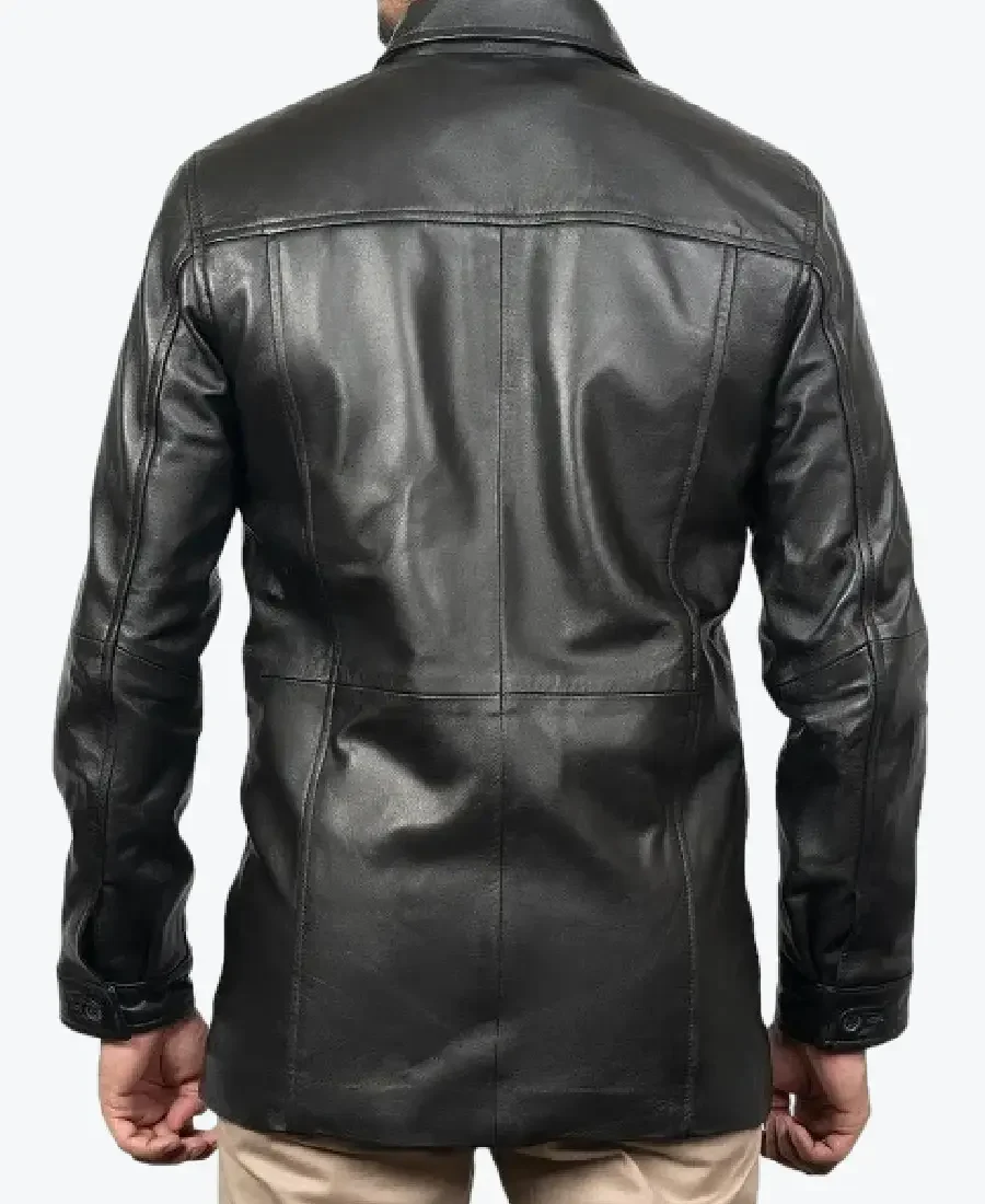 Mens Victor Black Lambskin Leather Car Coat Back - Rare Jackets