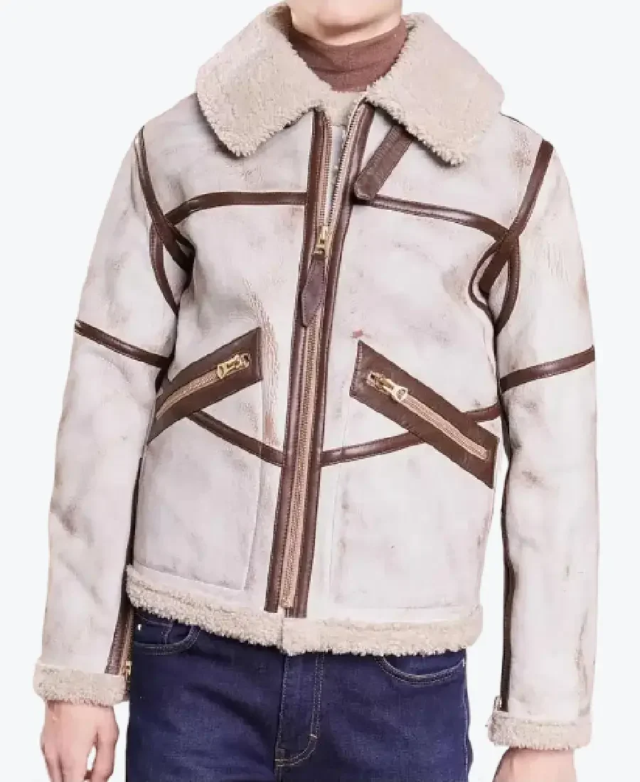 Mens White Waxed Leather Aviator Jacket mens white waxed leather aviator jacket