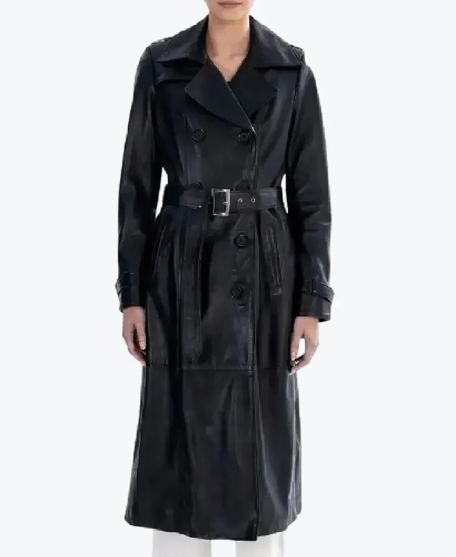 Shop The Women Black Spring Belted Leather Trench Coat - Rare Jackets