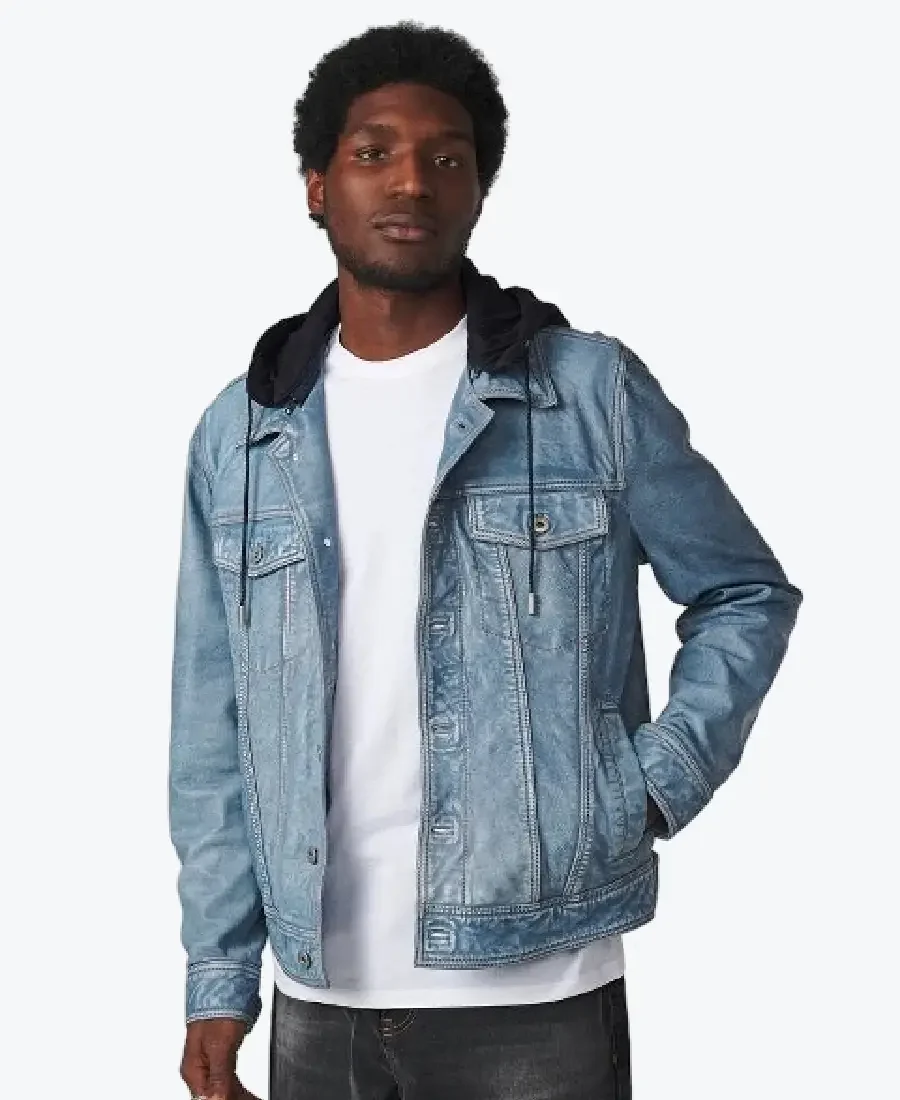Shop The Crew Denim Leather Jacket With Hood - Rare Jackets