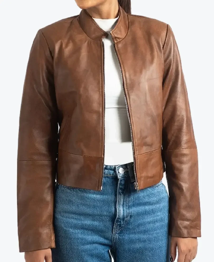 Shop The Evelyn Women’s Brown Distressed Leather Jacket - Rare Jackets