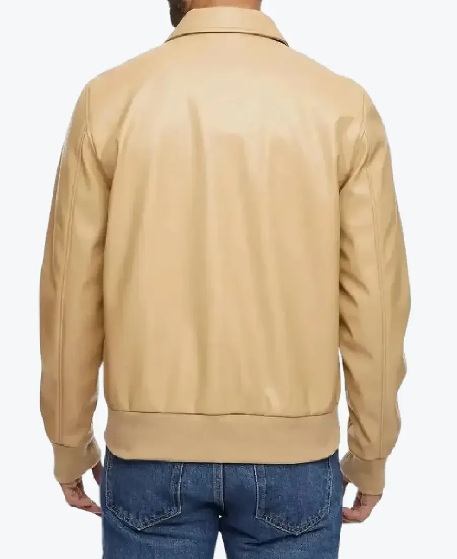 Shop The Men’s Beige Bomber Leather Jacket Back Rare Jacket