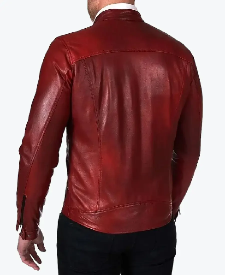 Shop The Mens Burgundy Lambskin Biker Jackets Rare Jacket