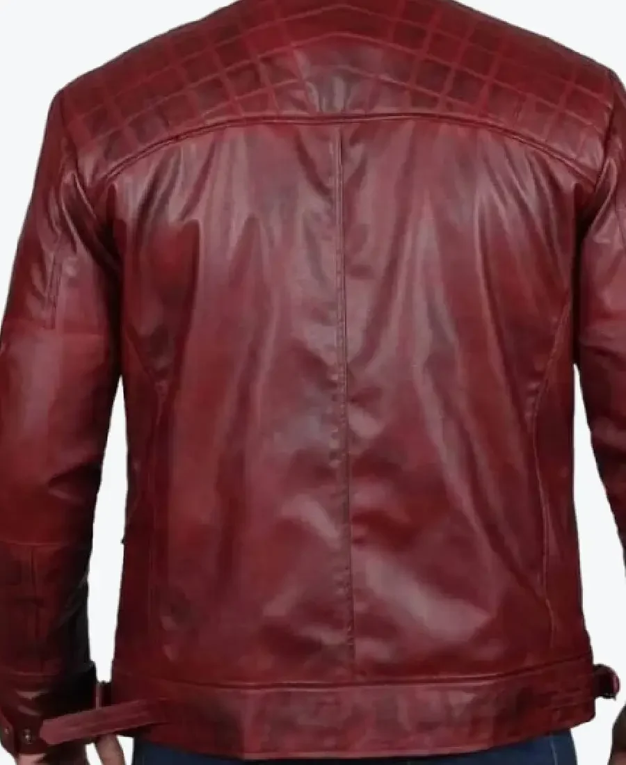 Shop The Men’s Distressed Quilted Style Maroon Leather Jacket Back Rare Jacket