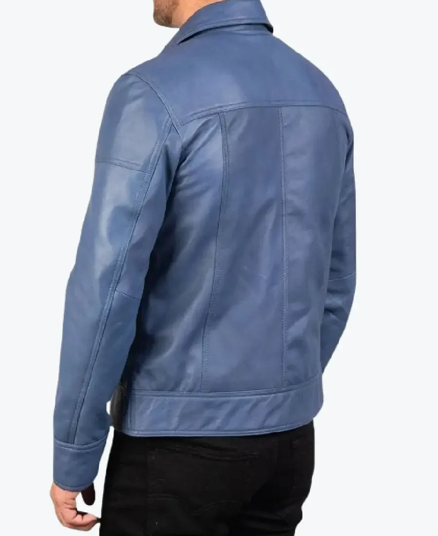 Shop The Mens Simple Blue Leather Jacket Back Rare Jacket