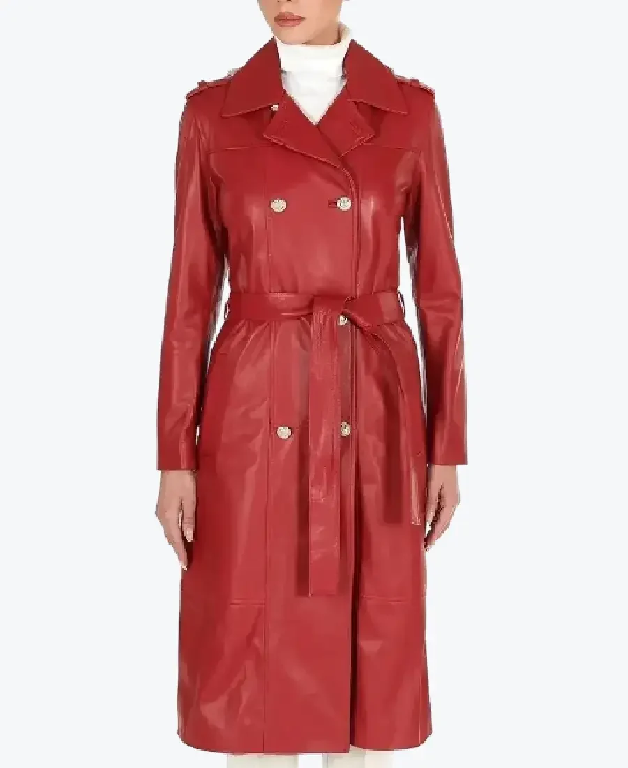 Shop The Women Double Breasted Red Long Leather Coat shop the women double breasted red long leather coat - rare jackets