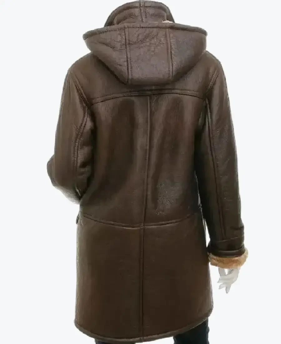 Shop the Women Sheepskin Brown Duffle Coat With Hood Rare Jacket