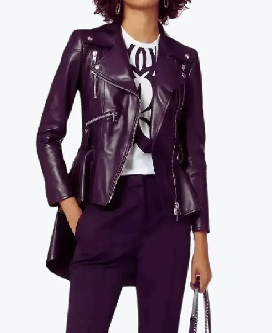 Women’s Asymmetrical Peplum Purple Leather Jackets Rare Jacket